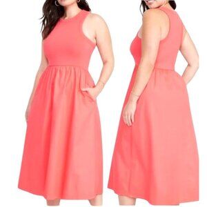 Old Navy Fit & Flare Coral Ribbed Tank Midi Dress Womens Sleeveless Large